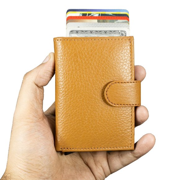 Automatic POP-UP, RFID Blocking Slim LEATHER ID Credit Card Holder - Picture 8 of 11